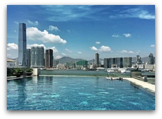 Infinity Pool and views of Kowloon skyline from the Four Seasons Hong Kong