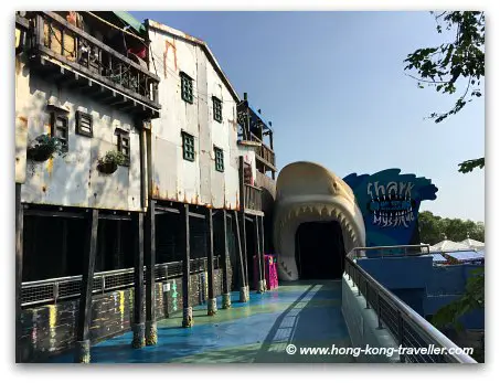 Ocean Park Shark Mystique entrance at the end of the stilt house fishing village