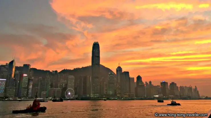 Victoria Harbour at sunset from the Avenue of Stars