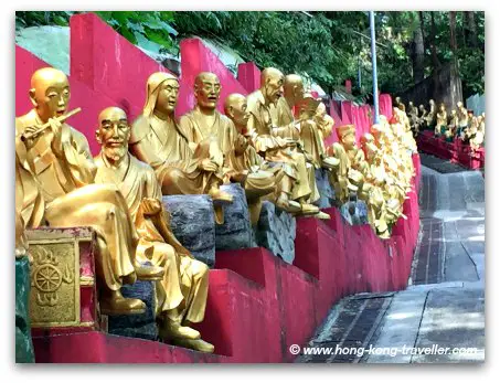 Path to the Ten Thousand Monastery flanked by Buddha Statues on both sides