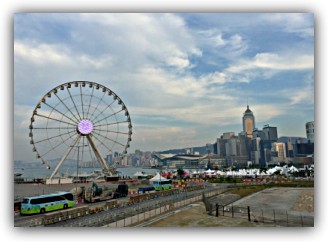 Victoria Harbour and Observation Wheel from Central Promenade